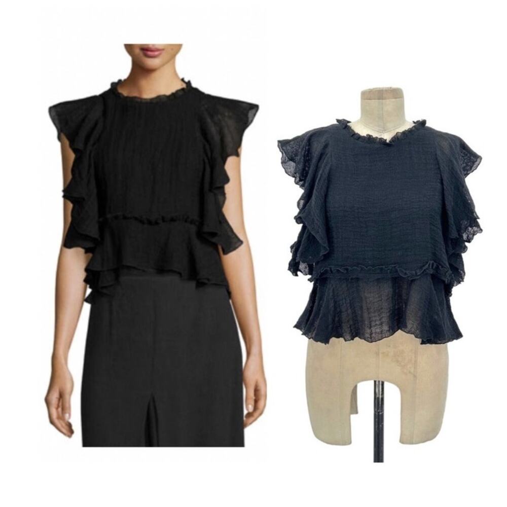 Apiece Apart Linen Ruffled Top Black Size 4